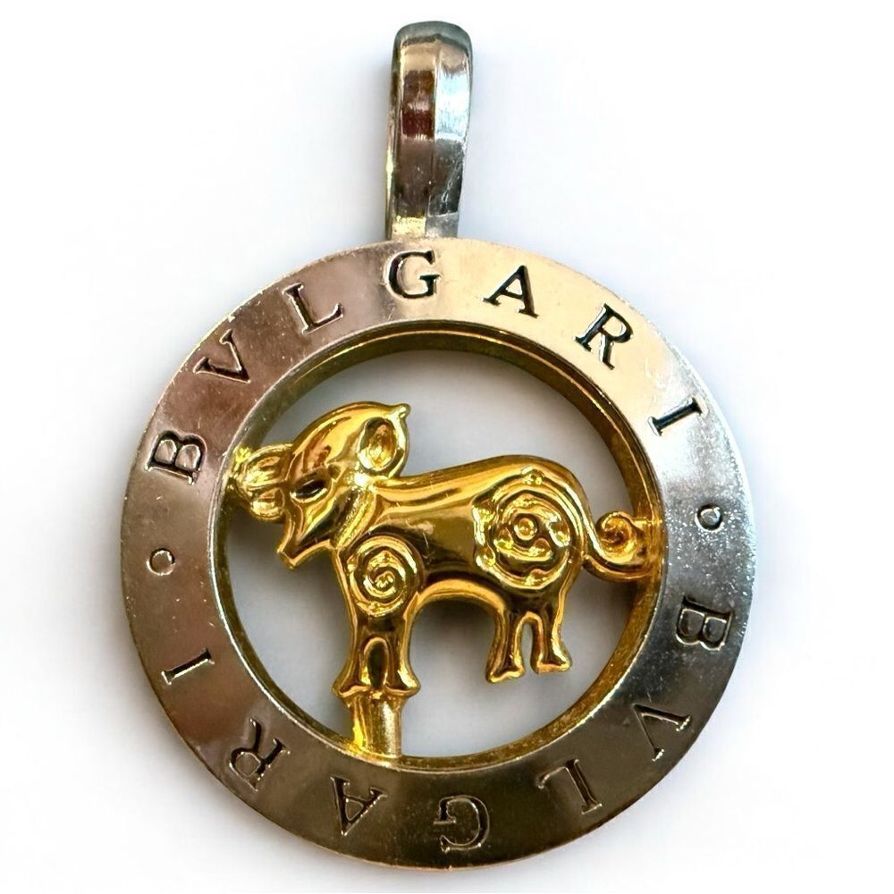 GOLDEN BULL ZODIAC PENDANT – MONOGRAM STYLE SILVER & GOLD TONE ✨